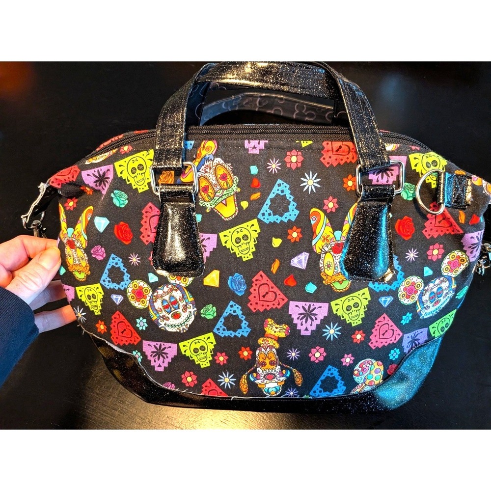 Disney Dia de los Muertos Sugar Skull Mickey Minnie Satchel Bag Crossbody Black